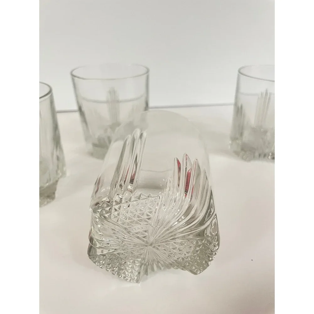 Vintage Textured Glass Lowball Glasses | Set of 4 Retro Whiskey Rocks Tumblers